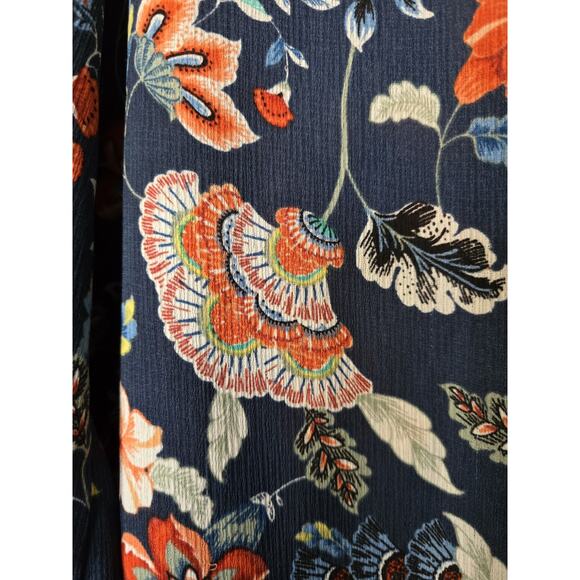 Womens 1X Navy, Rust Red, Faux Embroidery Fall Floral Tunic Top - Picture 8 of 9